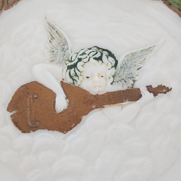 1900s Westmoreland Milk Glass Forget Me Not Lace Edge Angel Cherub Cupid Plate - Picture 2 of 6